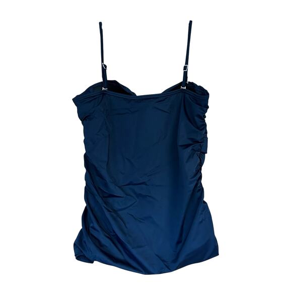 LOFT Beach Tankini Top Size L Navy Blue Ruched Padded Cups New Without Tags - Picture 2 of 4